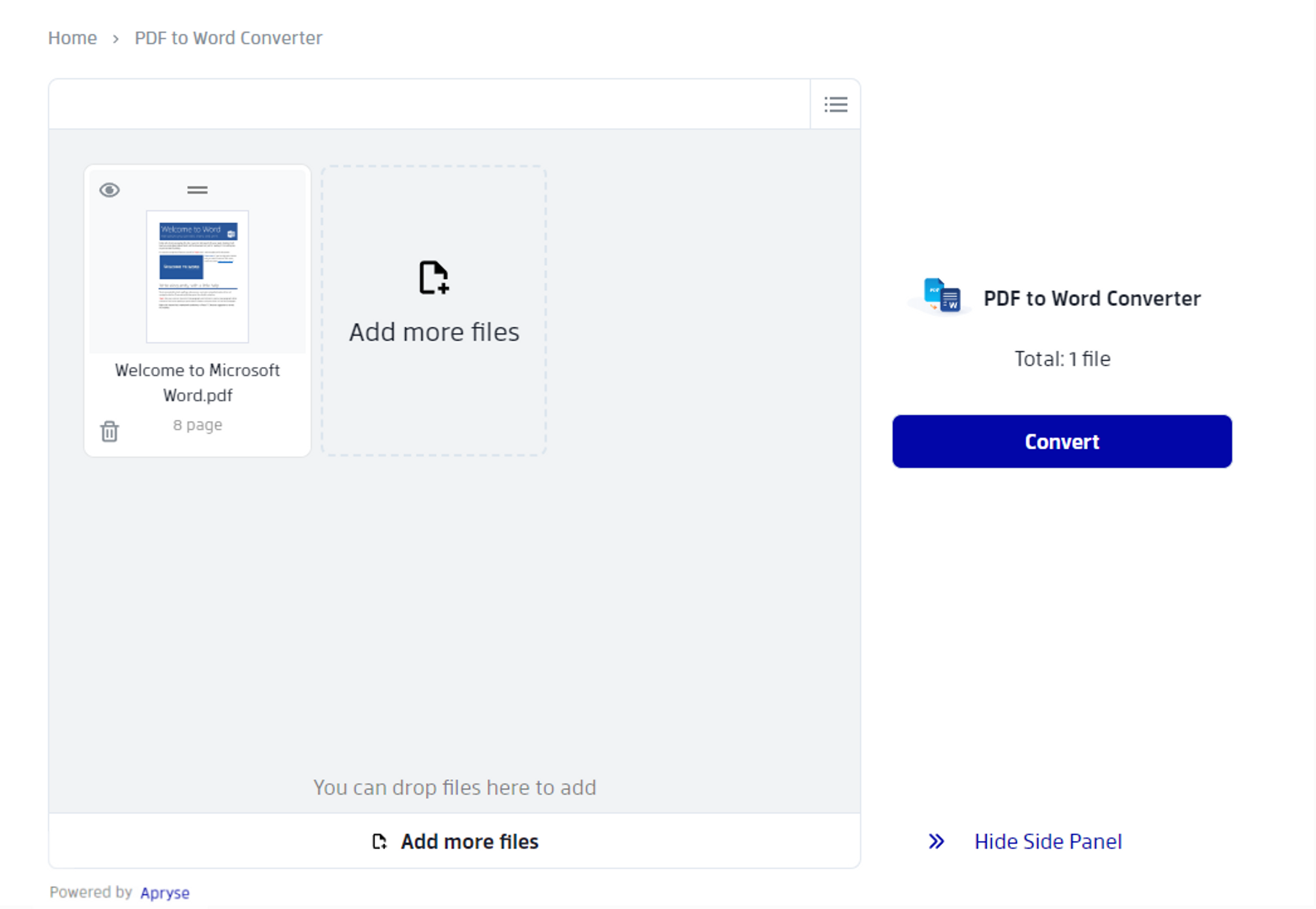 MS Word document uploaded toXodo’s PDF to Word converter 