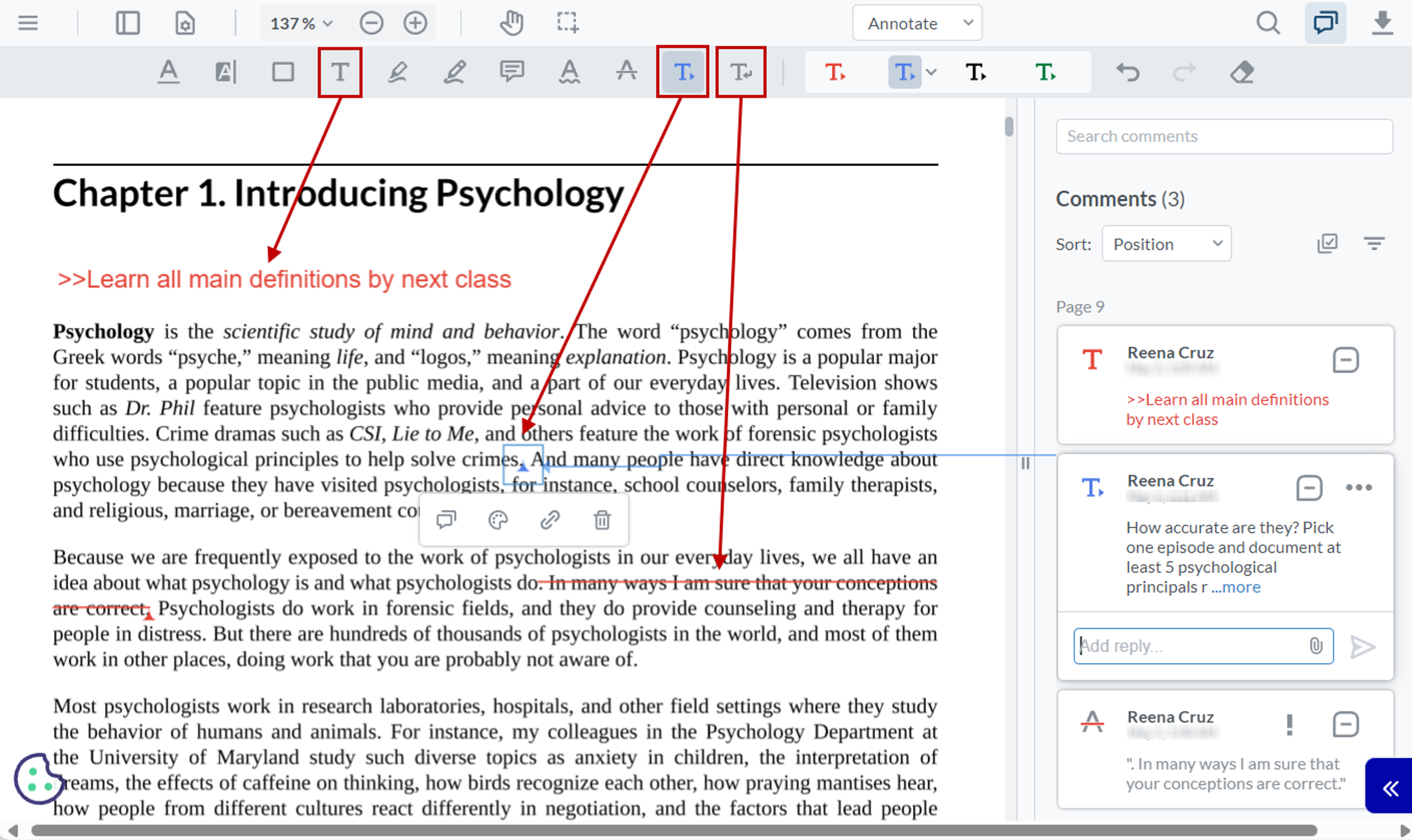 Adding text notes to PDF 
