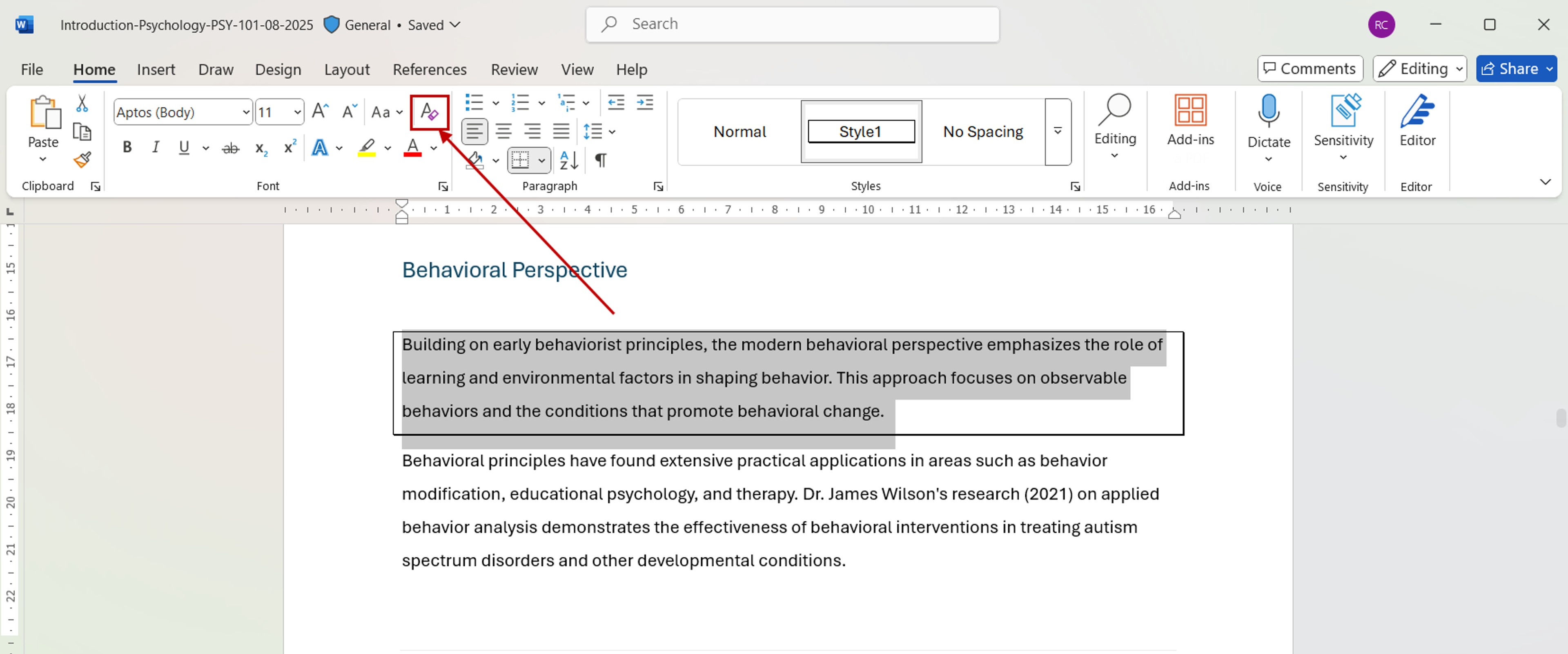 Steps to remove a box around text in Word using Clear Formatting option
