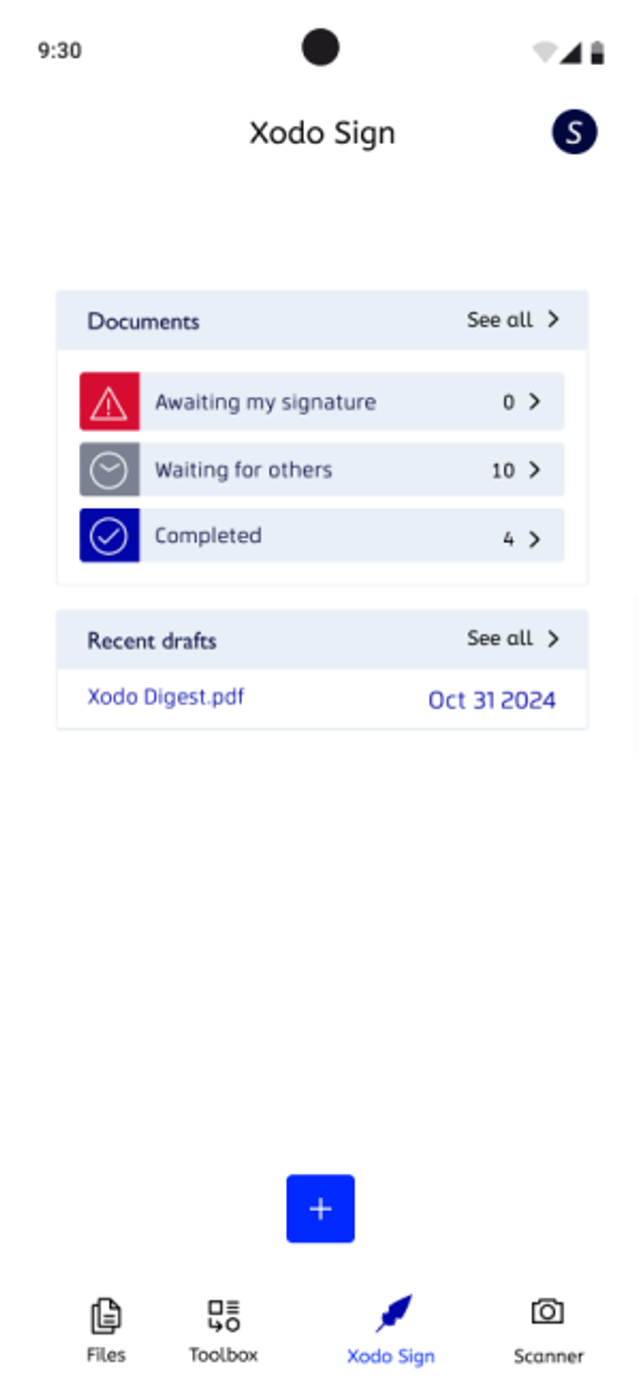 Accessing files with Xodo Sign unified dashboard 