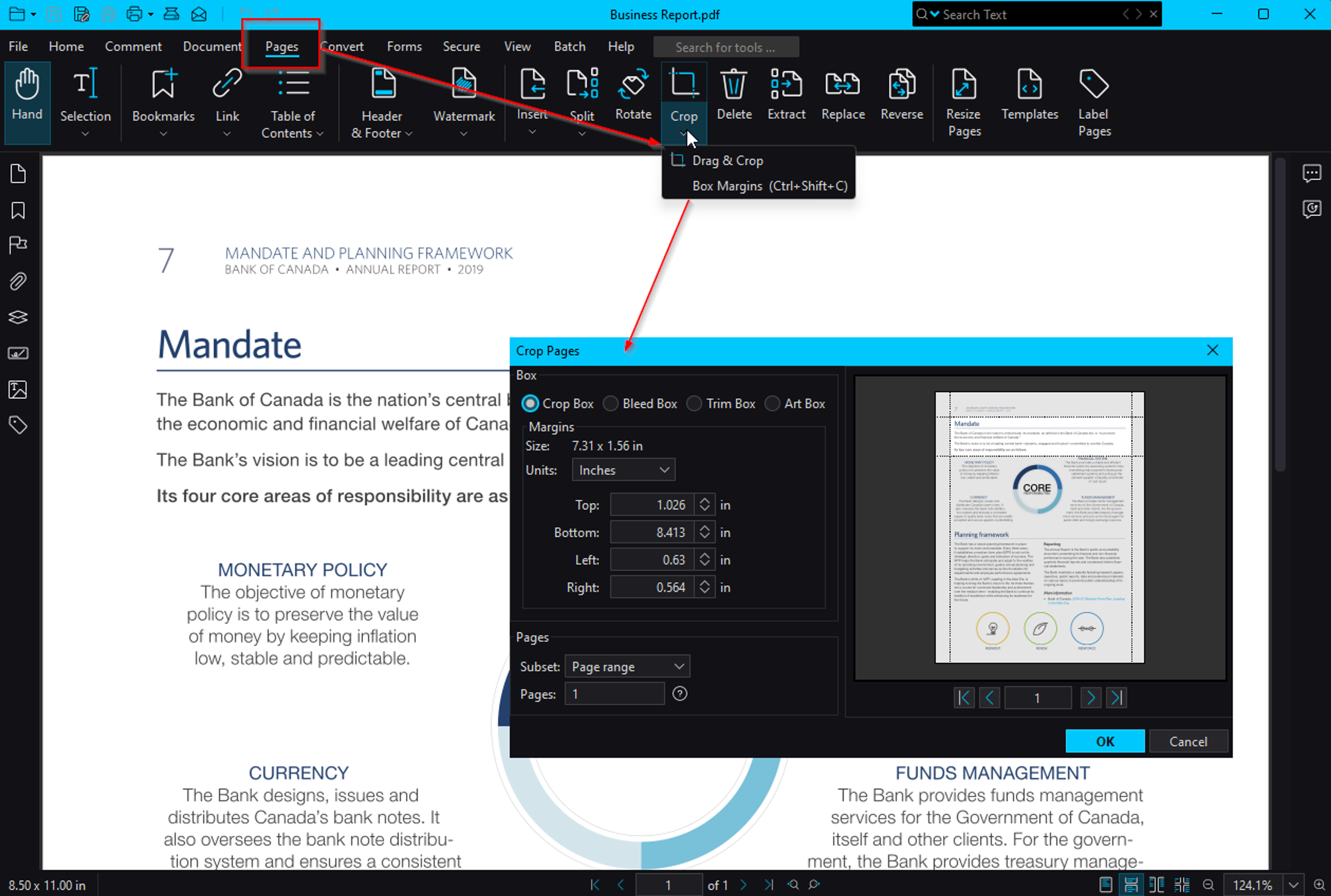 Cropping PDF pages on desktop using Xodo