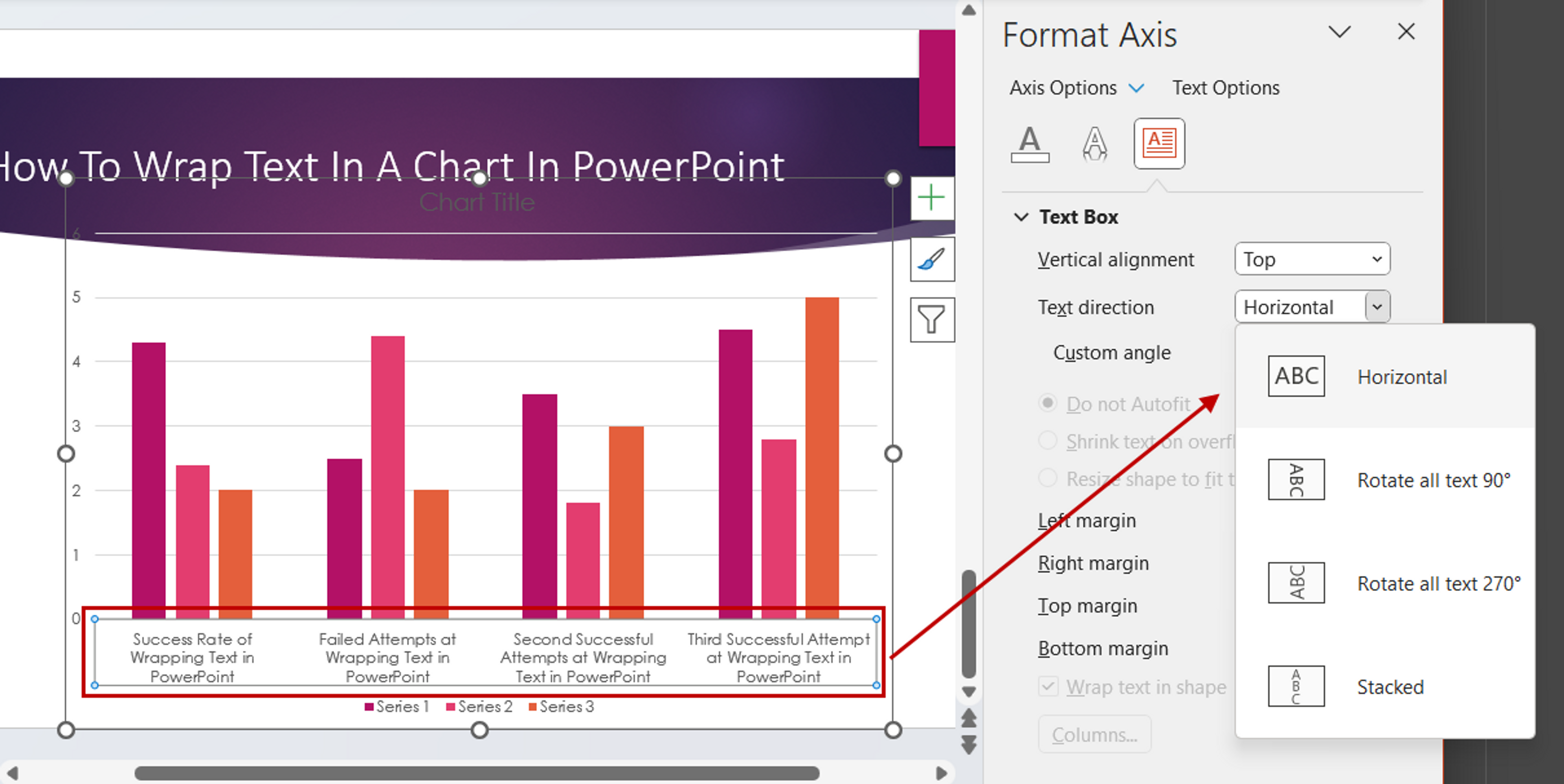 Options for customizing chart labels and text boxes in MS PowerPoint