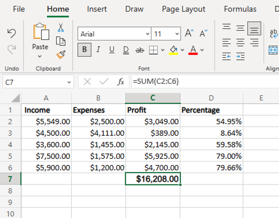 Calculating the total dollar profit in MS Excel