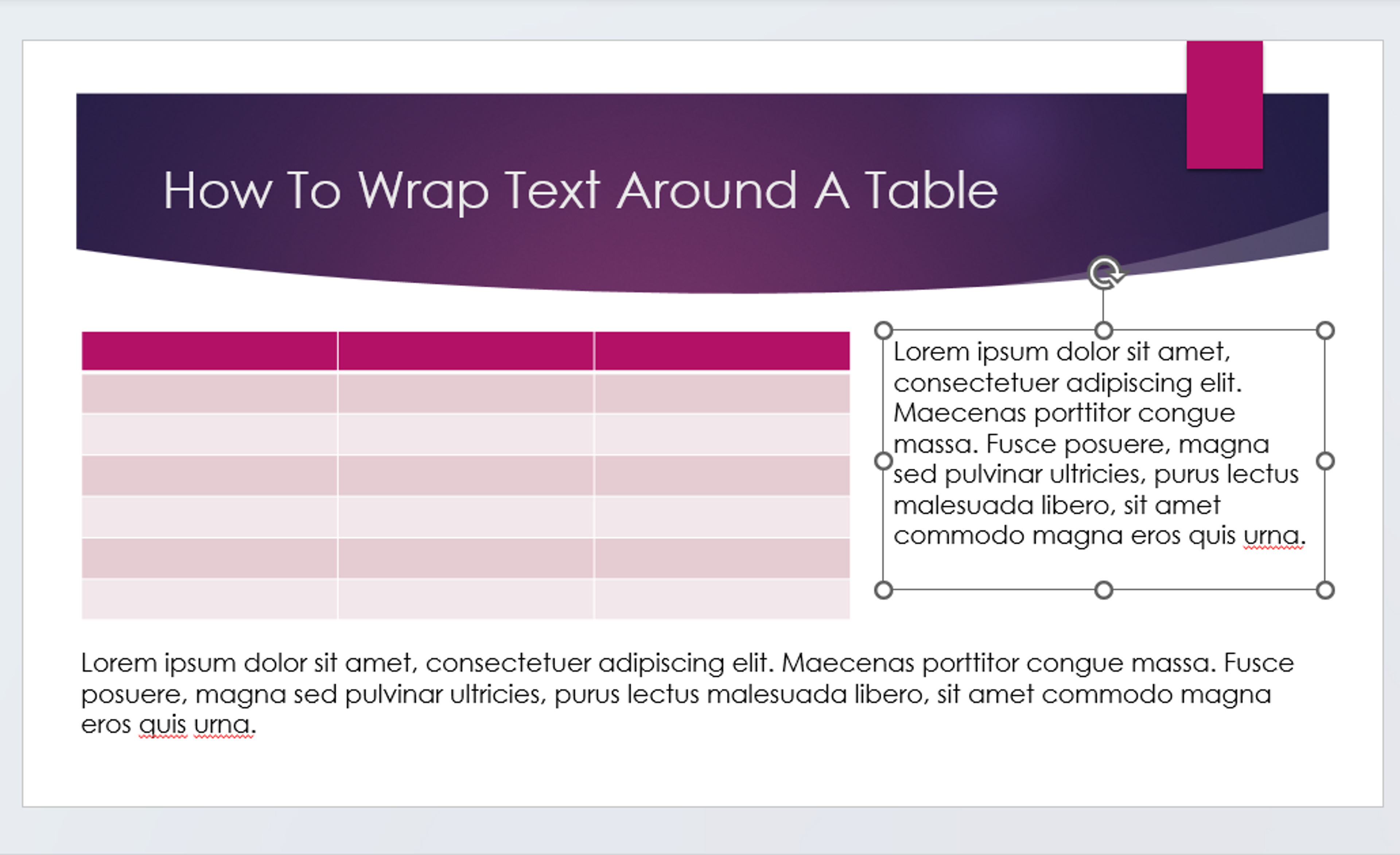 Text wrapped around a table in MS PowerPoint
