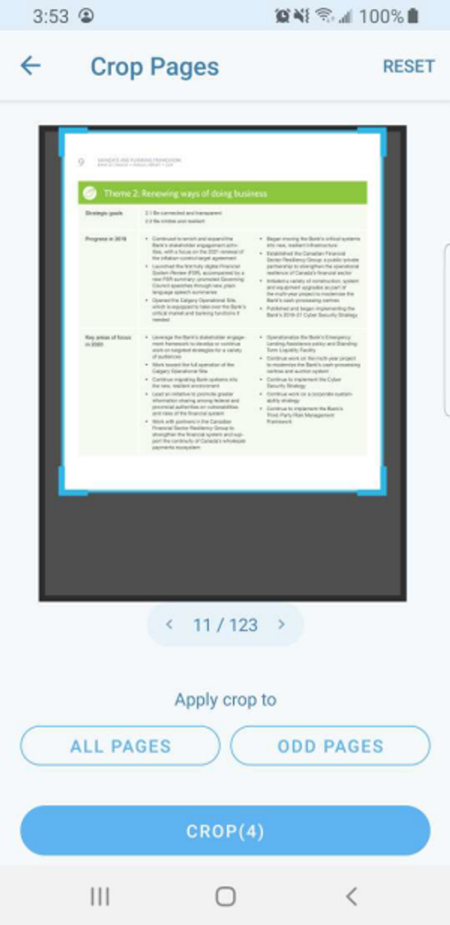 Crop to change PDF page size with Xodo on Android