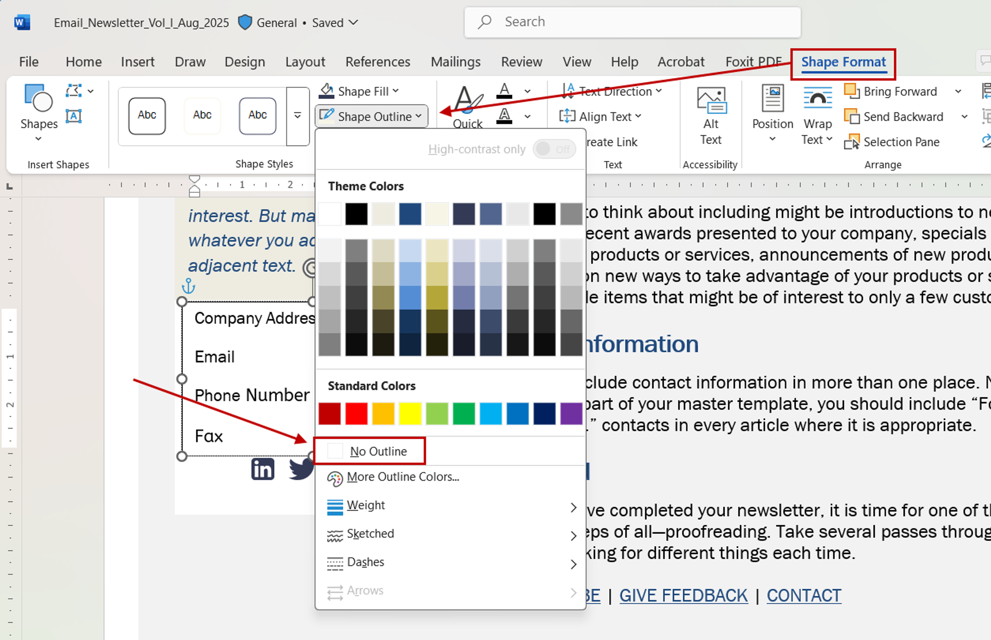 Steps to remove text box in Microsoft Word using Text Box options