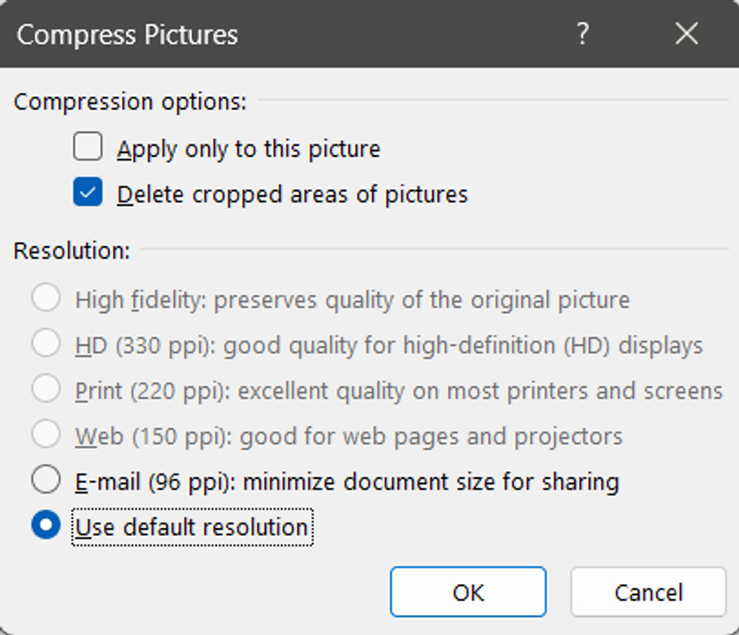 Compress Word file sizes by compressing pictures  