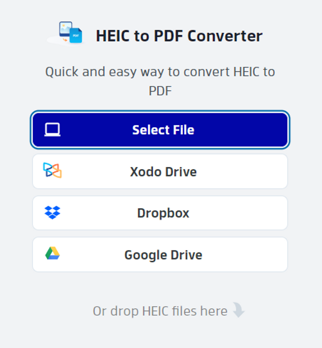 HEIC to PDF file upload options