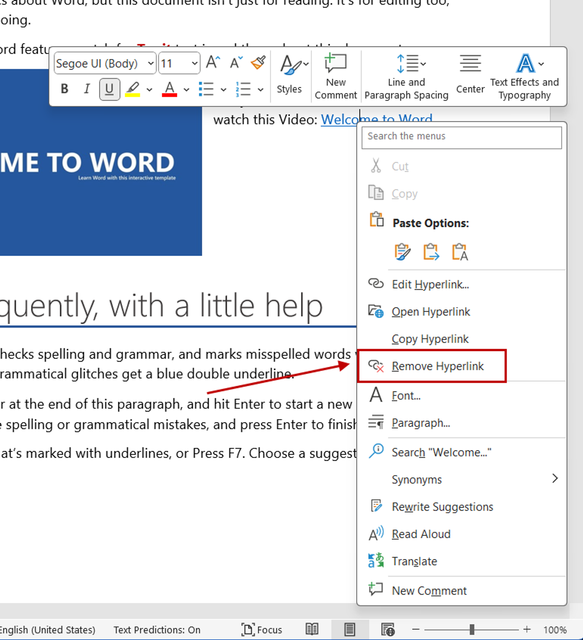 Removing hyperlinks from MS Word content