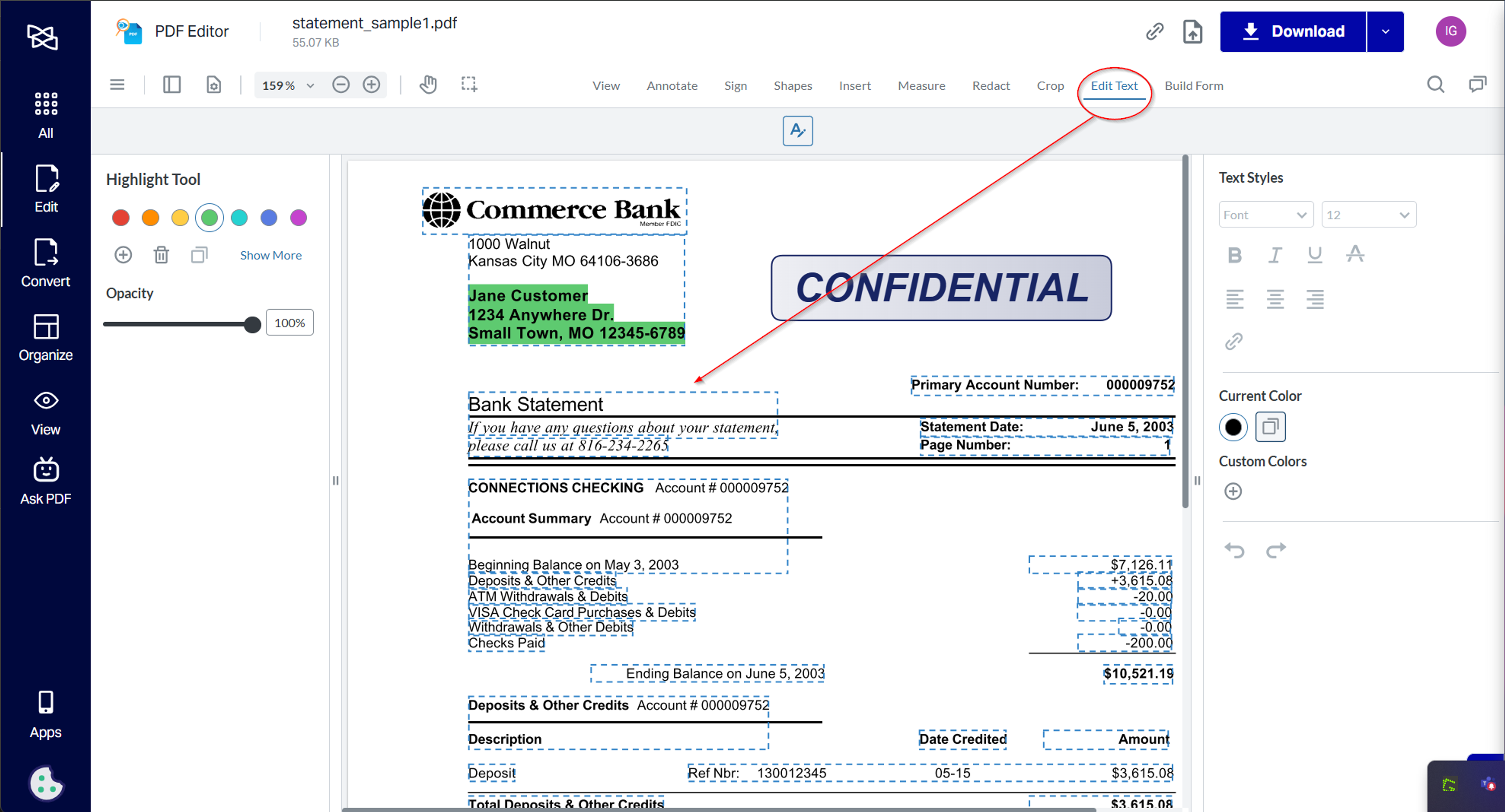 Steps to edit bank statements online using Xodo Web's PDF editor
