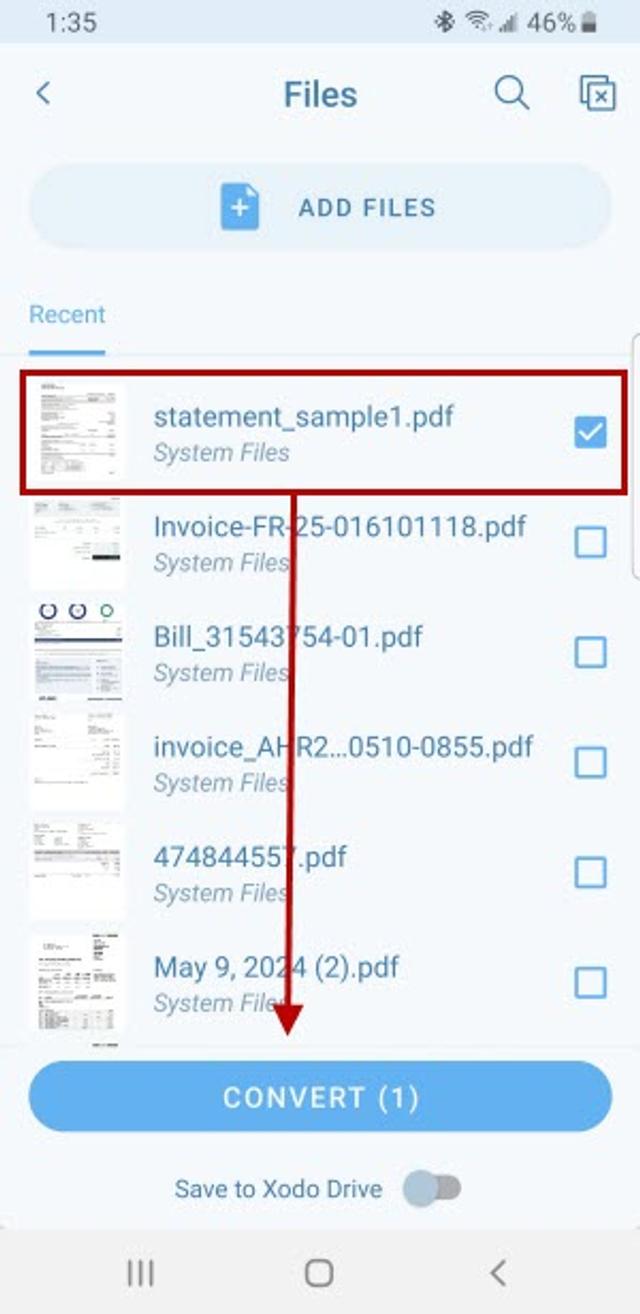 Steps to convert PDF bank statement into Excel using Xodo for iOS and Android