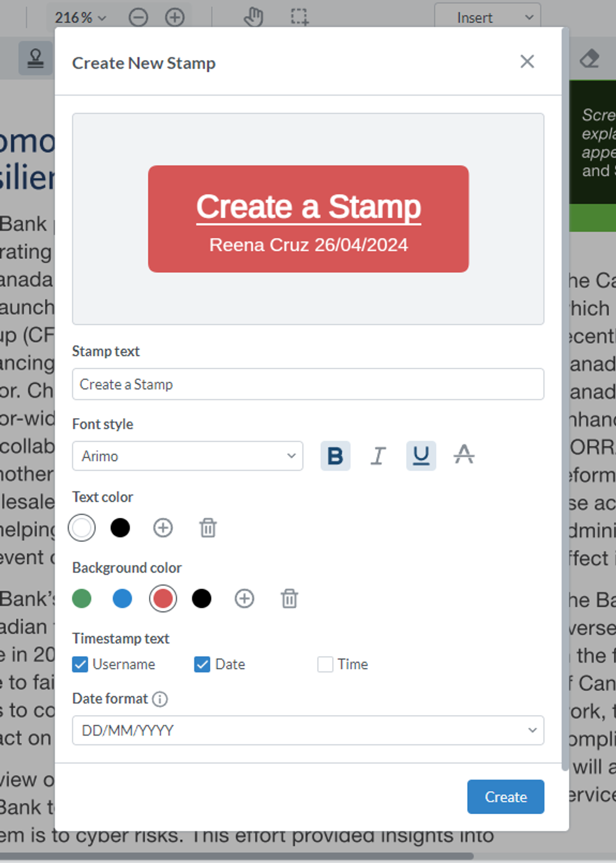 Create custom dynamic PDF stamps