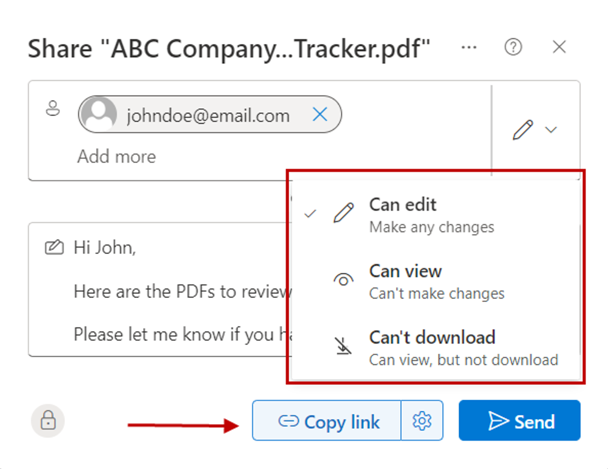 Sharing a PDF with OneDrive