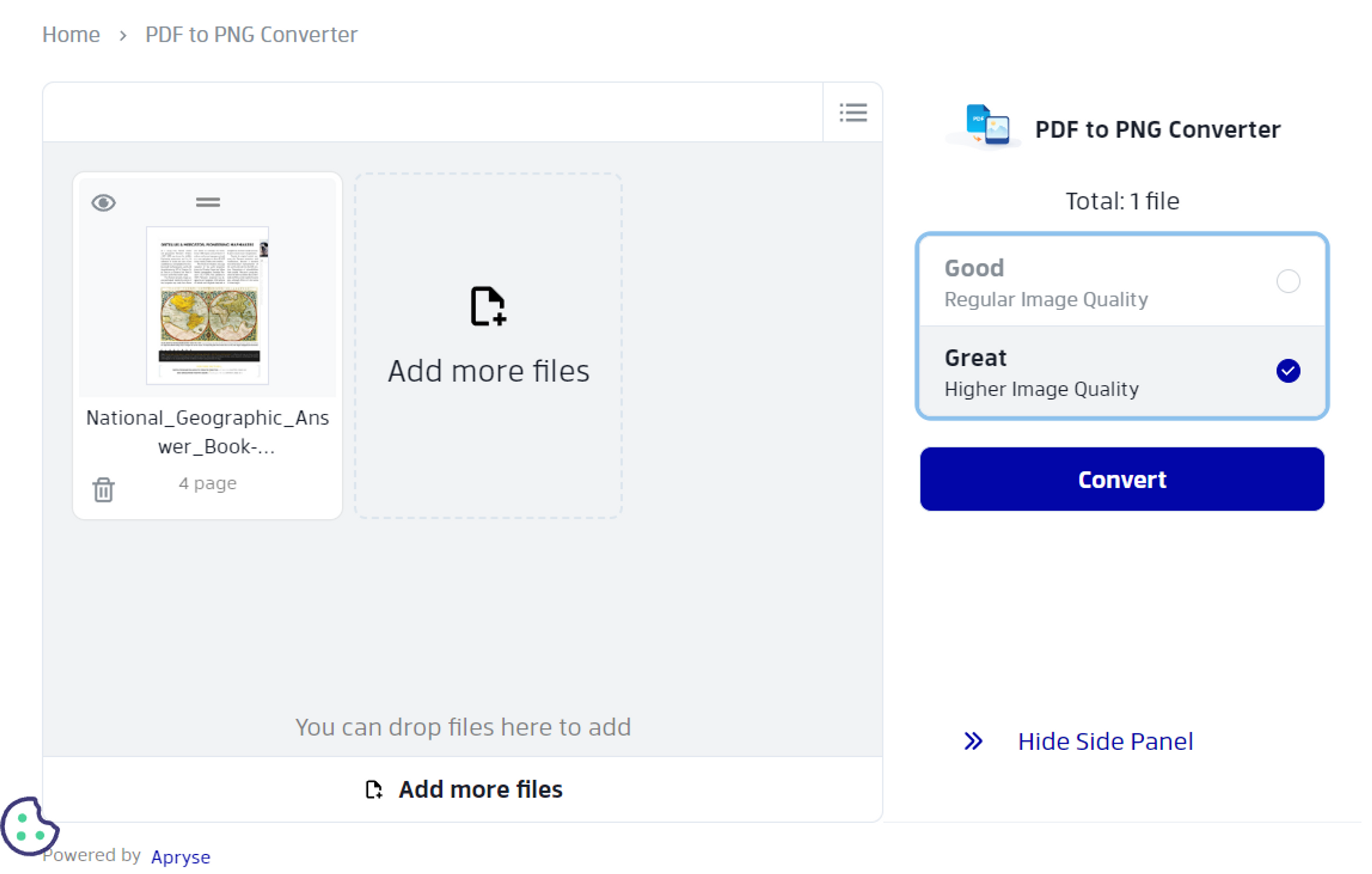 PDF to PNG converter conversion options