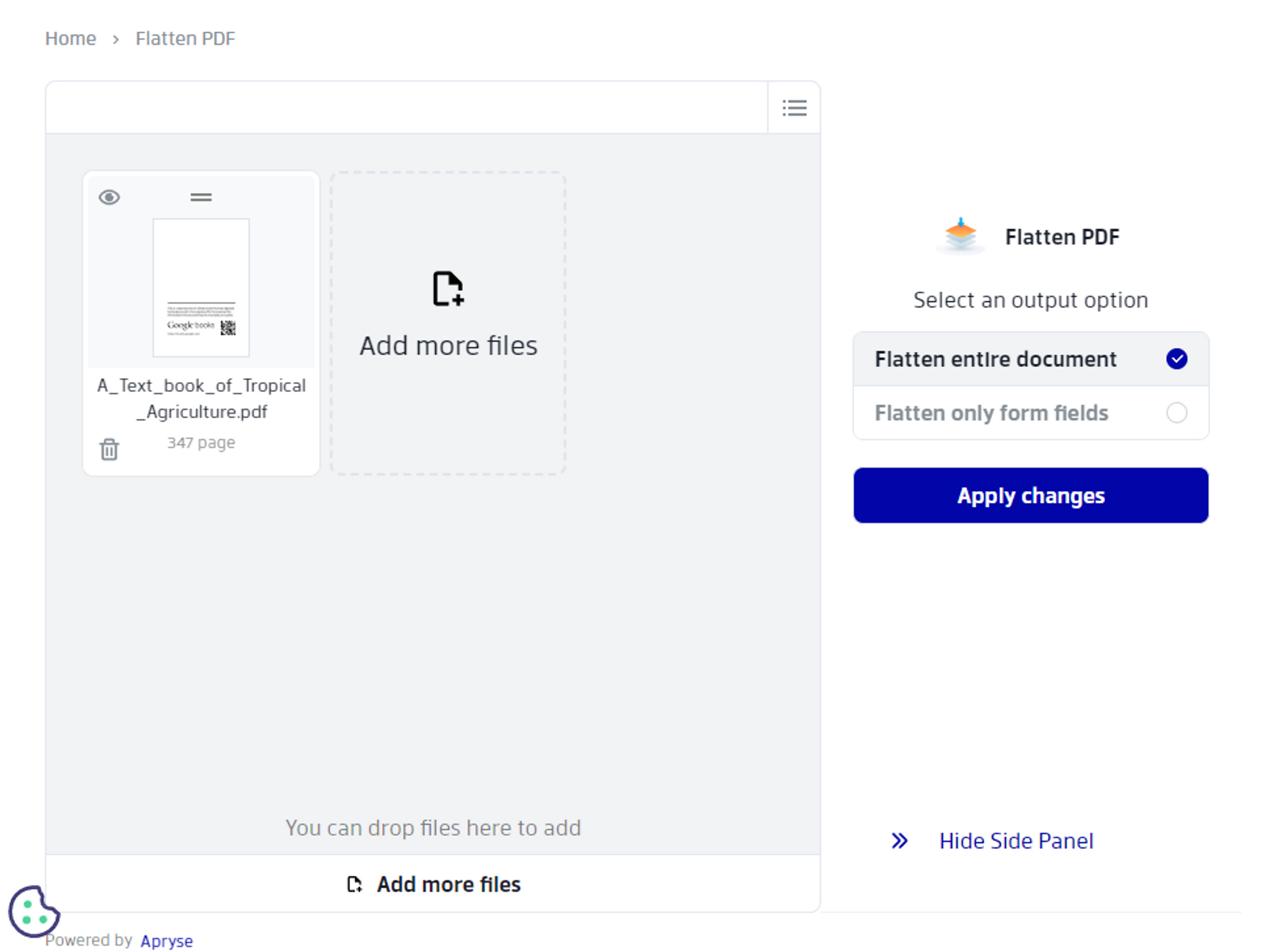 Flatten PDF options available in Xodo PDF Flattener