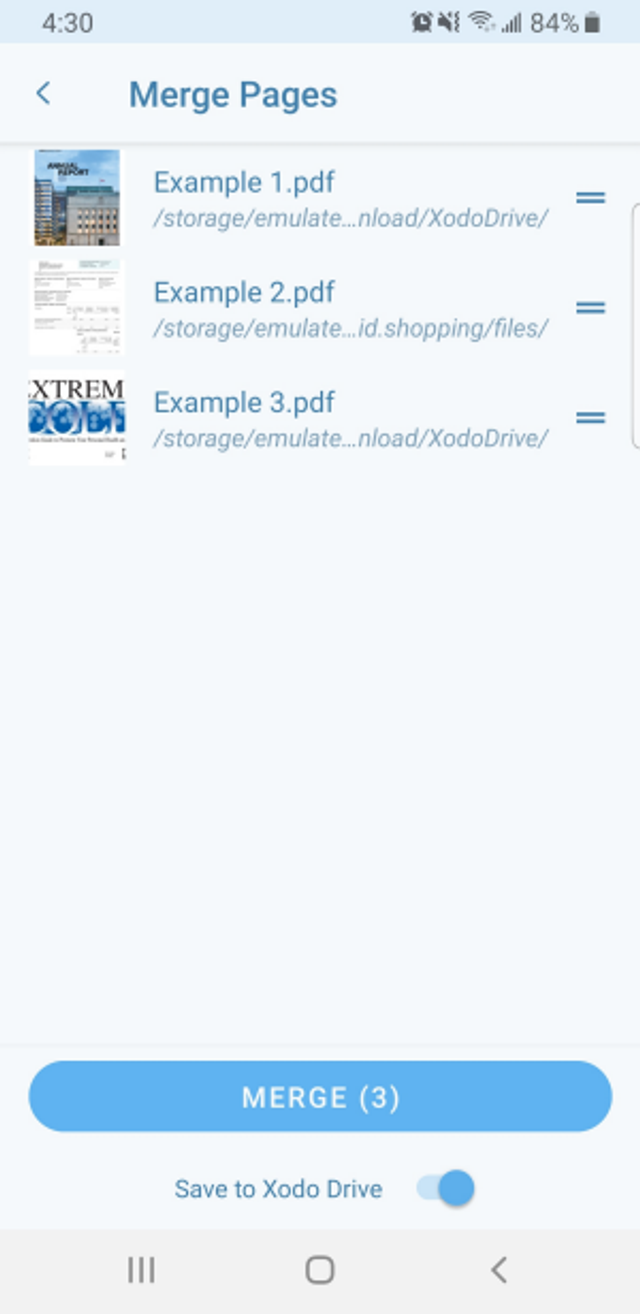 Using Xodo app for Android to combine PDF files 