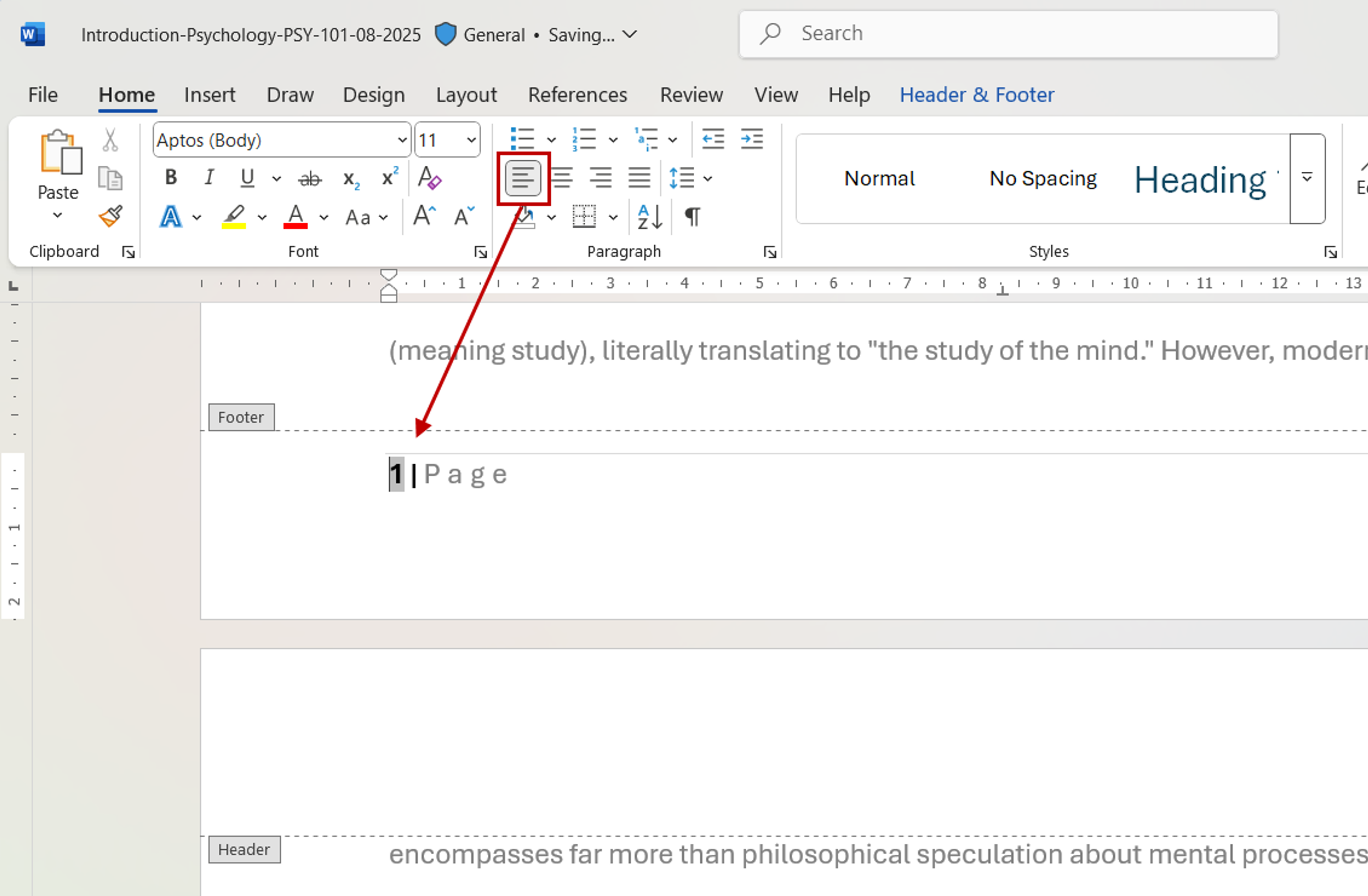Steps to changing page number alignment