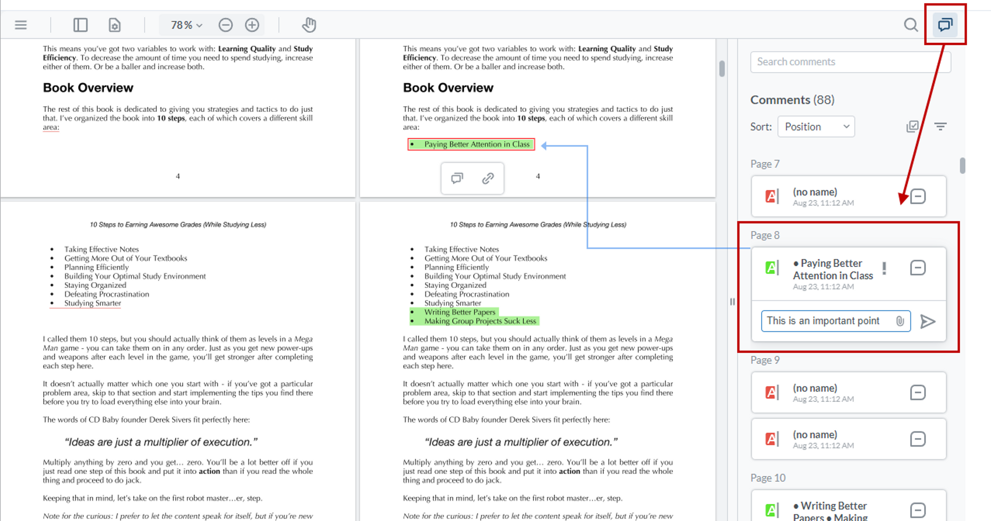 Add comments onto highlighted differences in PDFs