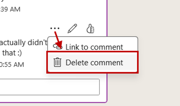 Delete an individual comment in MS Word 