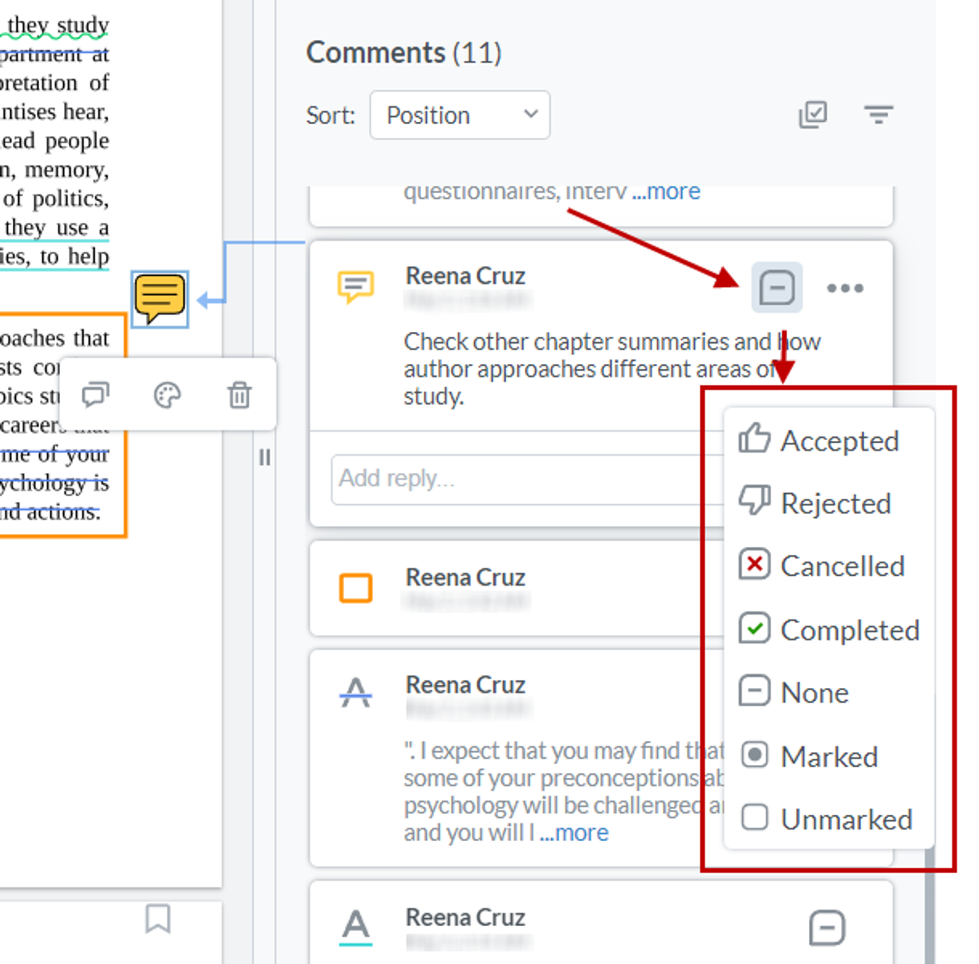 Customize note comments on PDF 