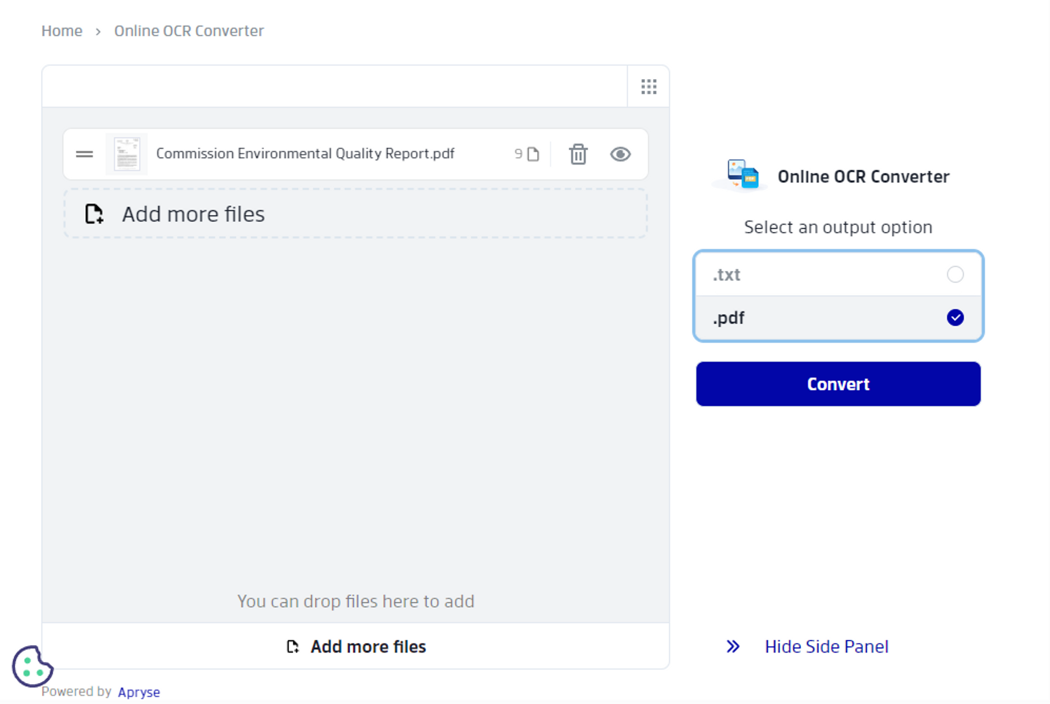 Upload a scanned PDF to Xodo’s Online OCR Converter 