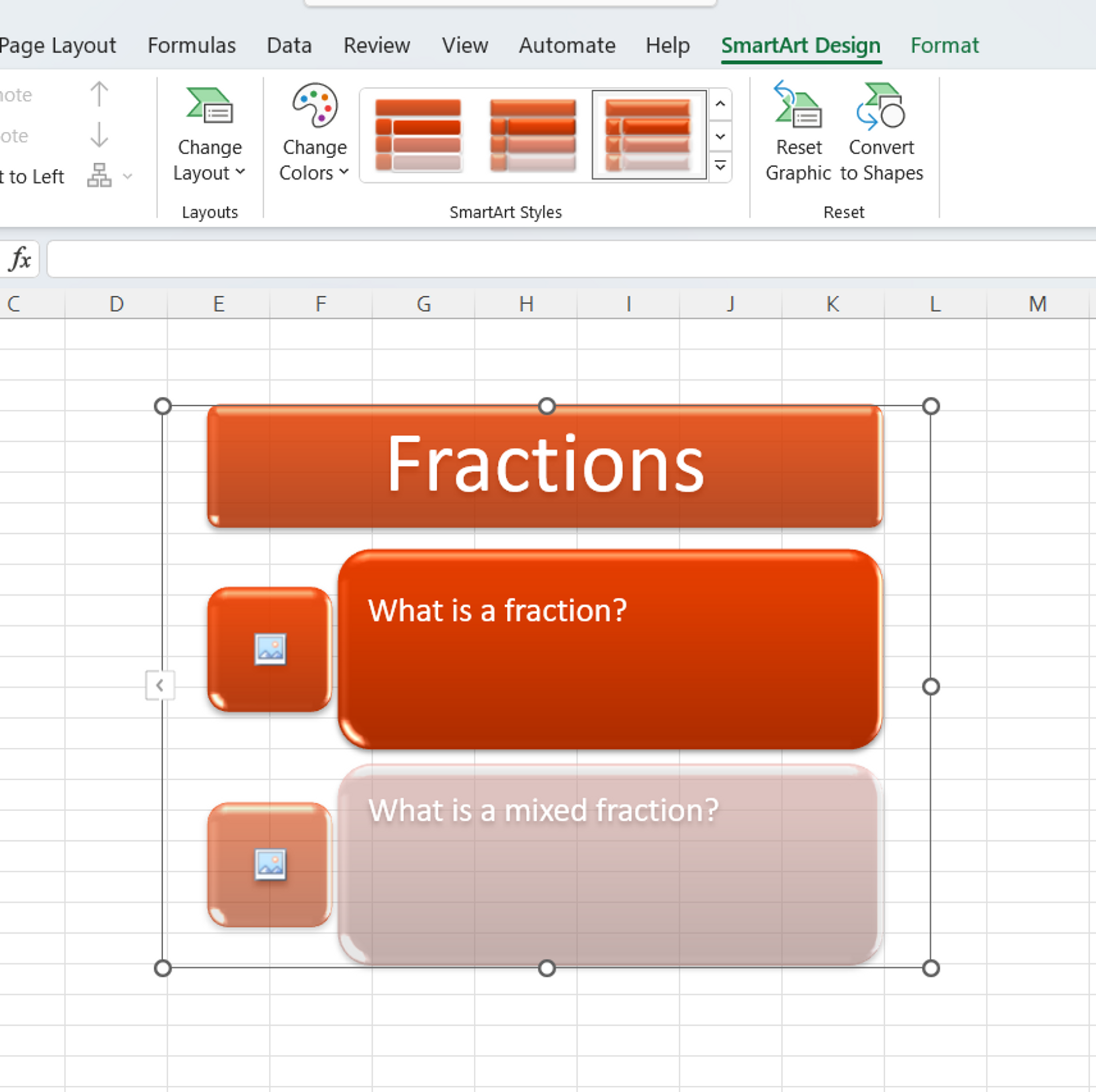 A SmartArt anchor chart being created in Excel