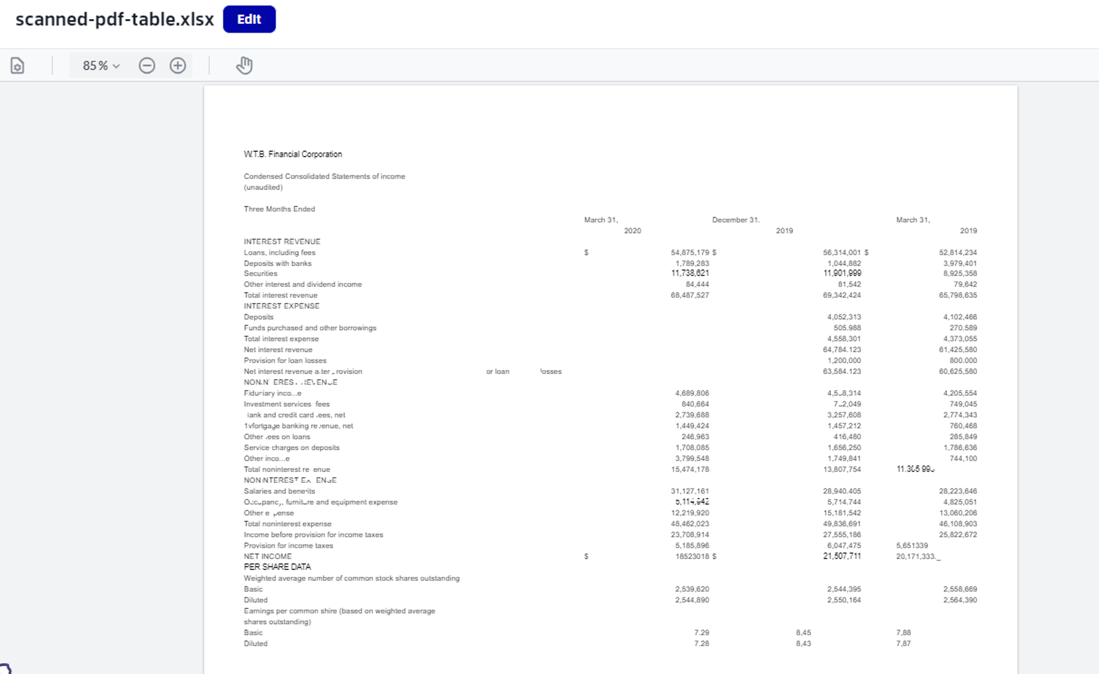 Convert scanned PDF to Excel using OCR