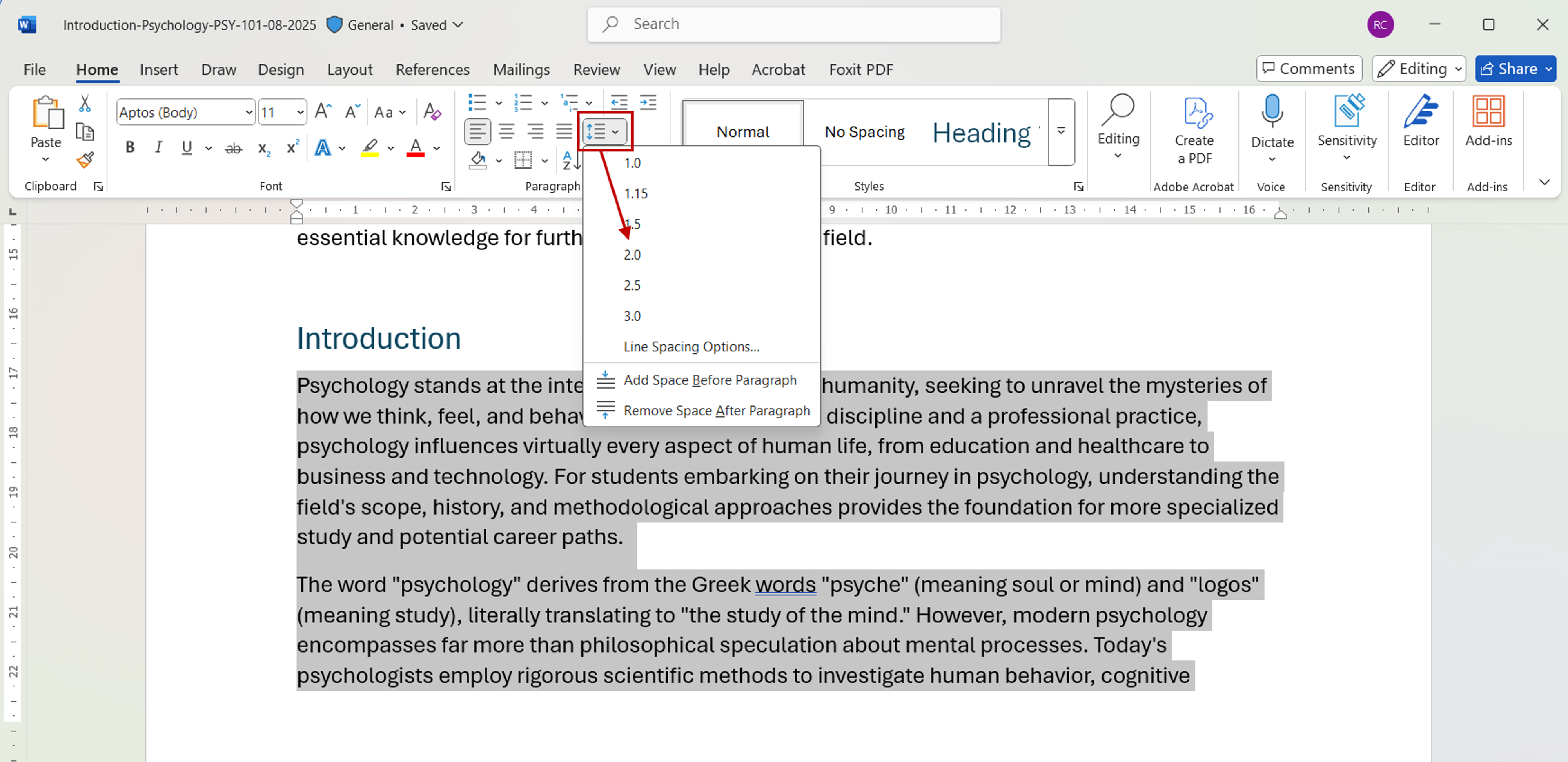 Steps to double space in Word using the toolbar