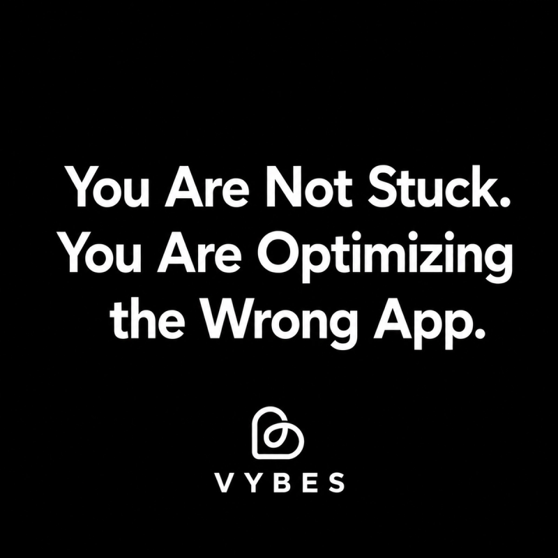 Black background with white text: You Are Not Stuck. You Are Optimizing the Wrong App.