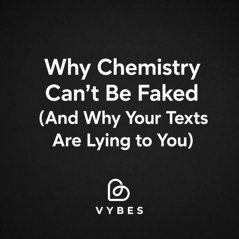 black background with white text: Why Chemistry Can't Be Faked (And Why Your Texts Are Lying to You)