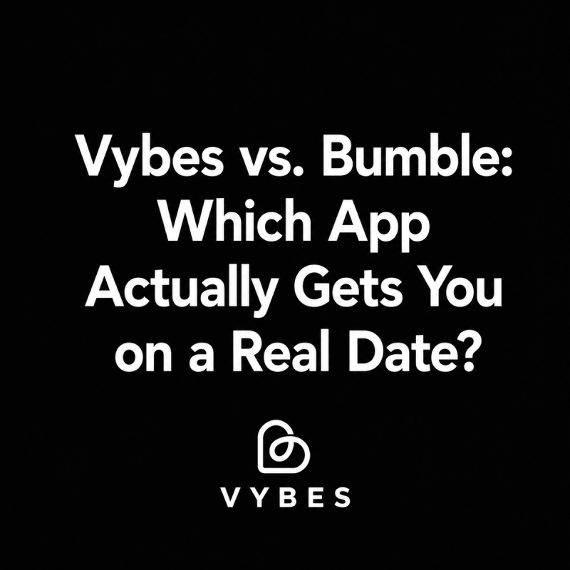 Black background with white text: Vybes vs. Bumble: Which App Actually Gets You on a Real Date?
