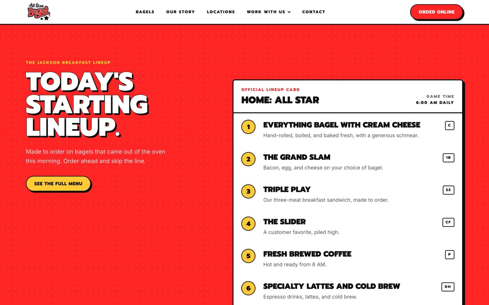 All Star Bagels desktop screen