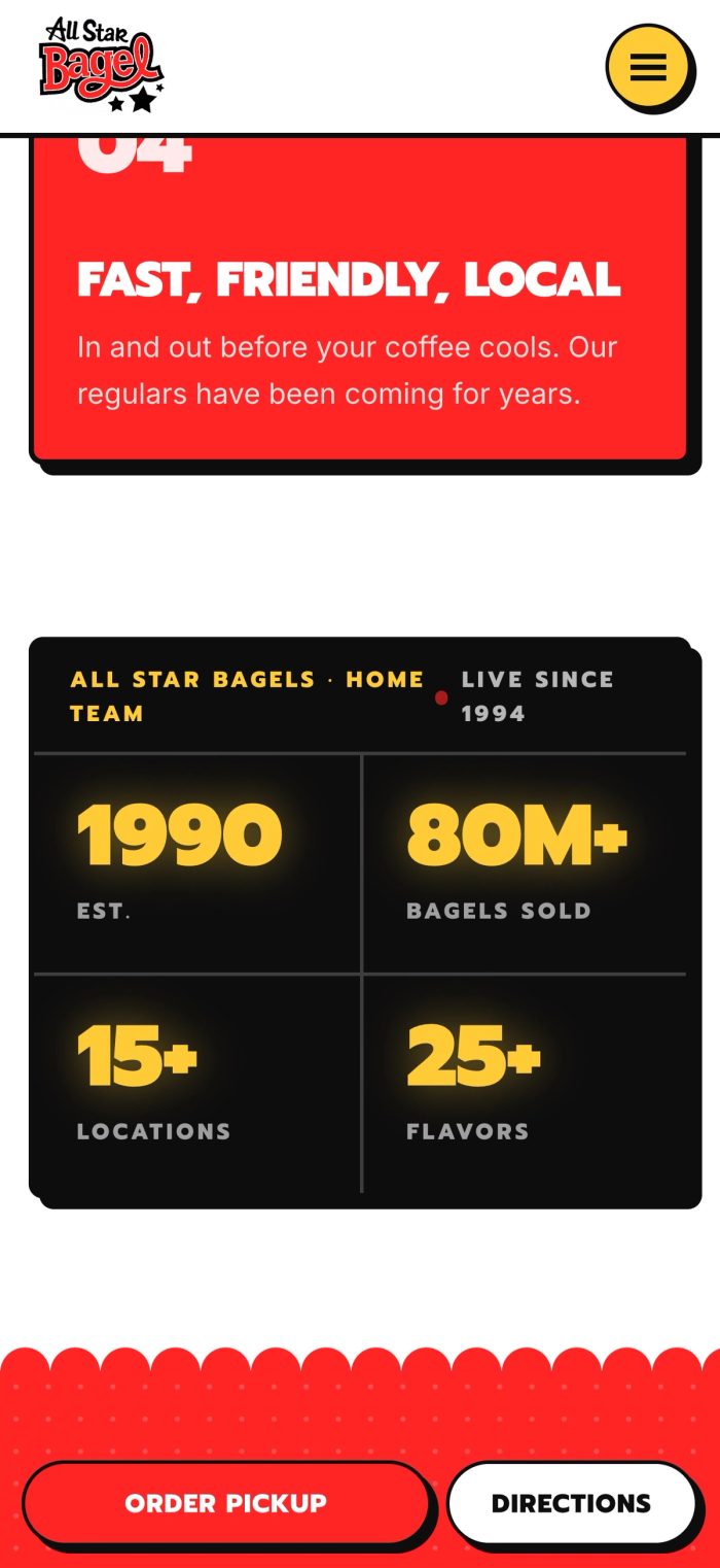 All Star Bagels mobile screen