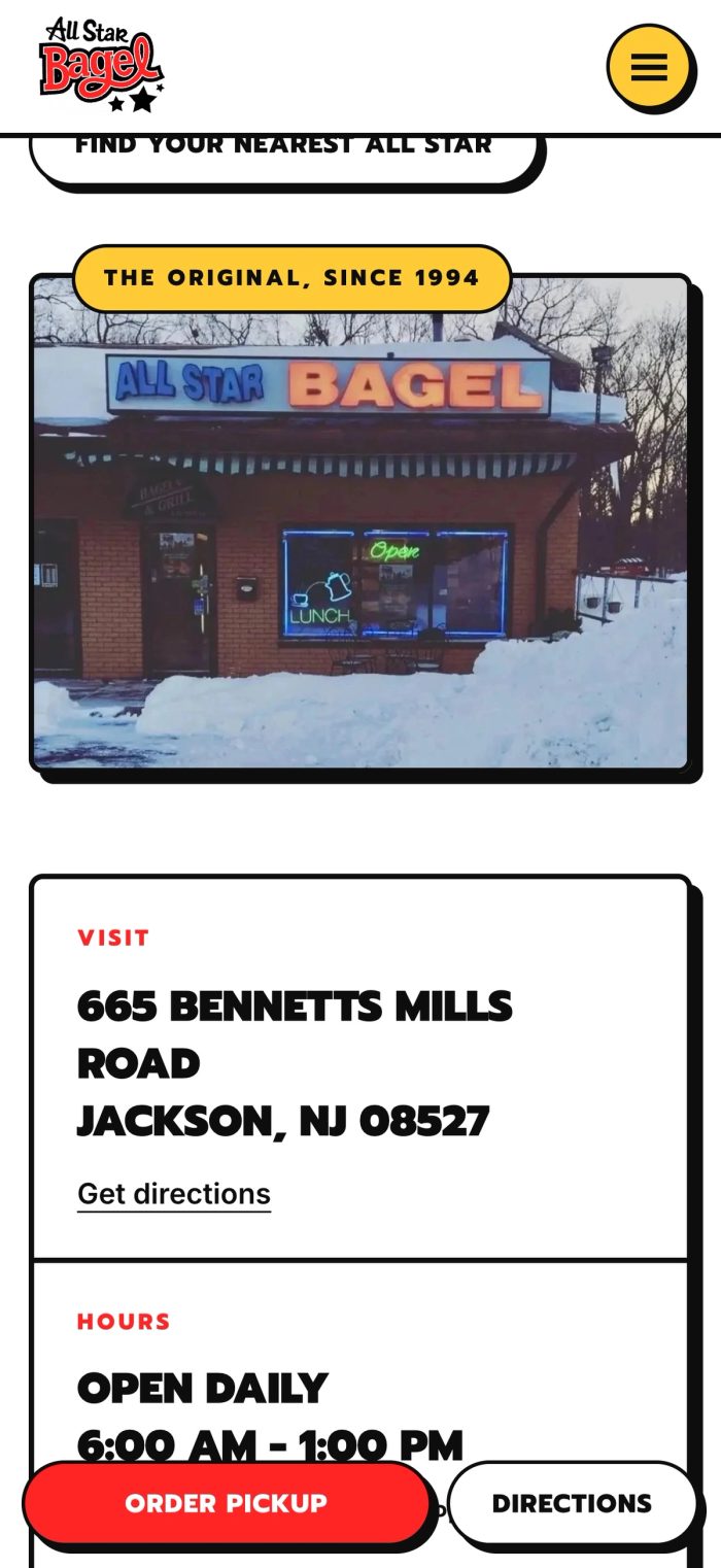 All Star Bagels mobile screen