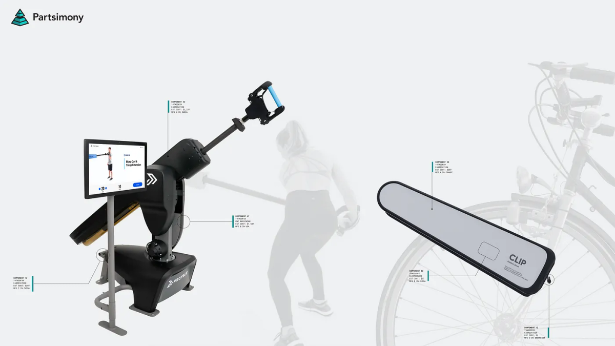 Image of hardware products including CLIP Bike that turns regular bicycles into EV bikes and Proteus Motion, a training equipment used for superior resistance training.