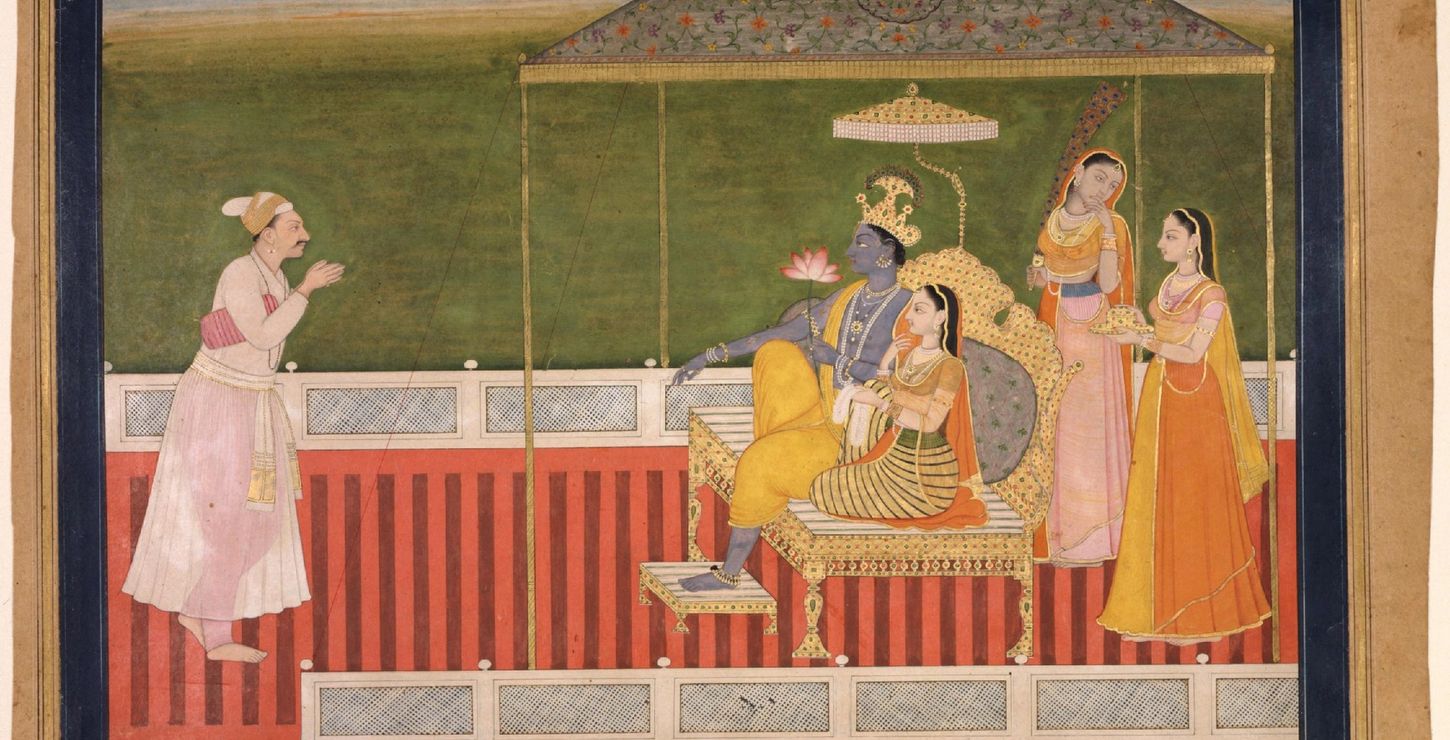 The Poet Bihari Offers Homage to Radha and Krishna, c. 1760-1765, Attributed to Nainsukh, Indian, 2004-149-71