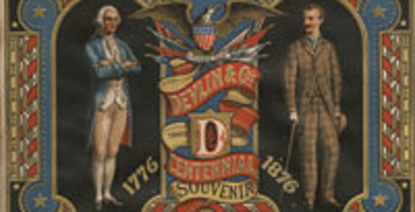“Centennial Souvenir” trade card, printed by Devlin and Company
Featured in The Centennial Album
c. 1876
Bosbyshell Family Scrapbooks
Museum Archives