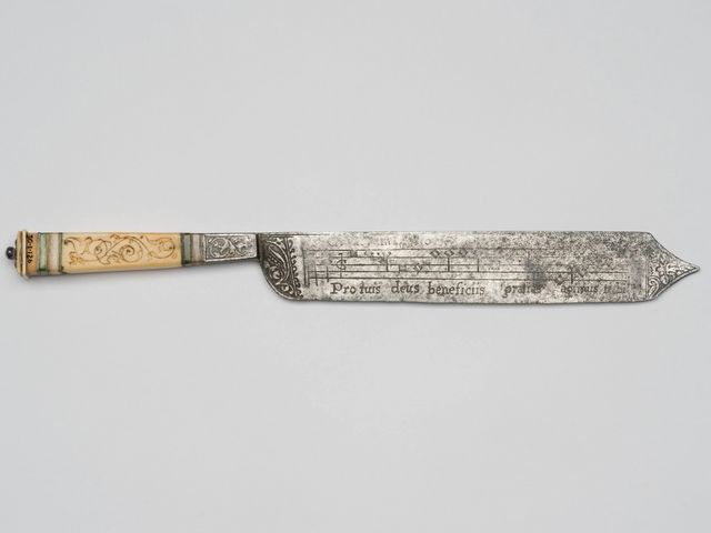 Serving Knife with Musical Notation and Prayers of Grace and Benediction, c. 1550, Italian