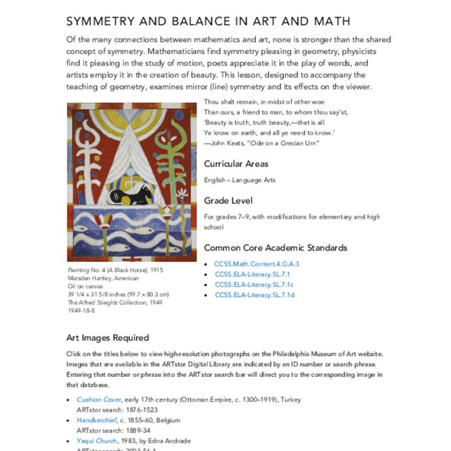 Symmetrical Balance, Art Education