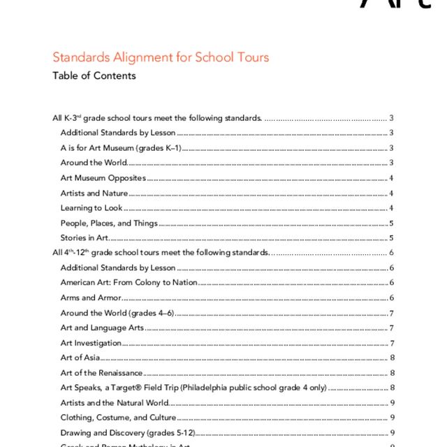 Front cover of &quot;Standards Alignment for School Tours&quot;