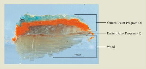 Visible light photomicrograph of a paint cross-section.