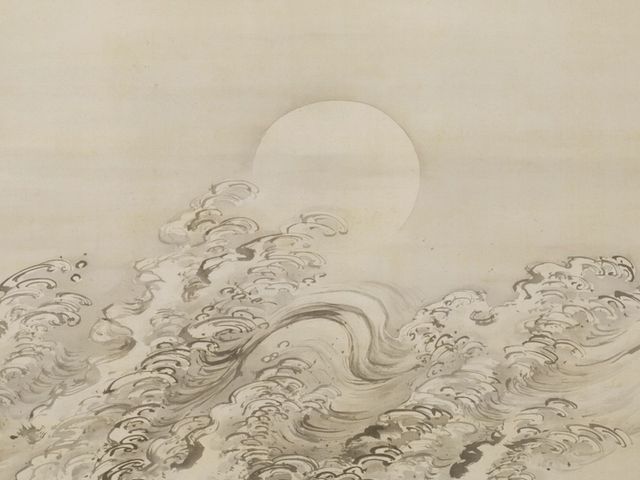 Waves and Moon, early 19th century, by Yamamoto Baiitsu