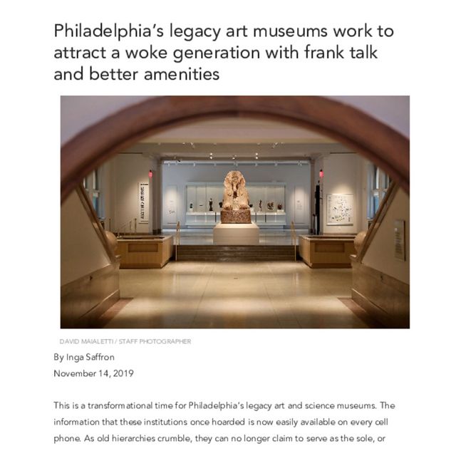 Front cover of &quot;Philadelphia&apos;s legacy art museums work to attract a woke generation with frank talk and better amenities - The Philadelphia Inquirer&quot;