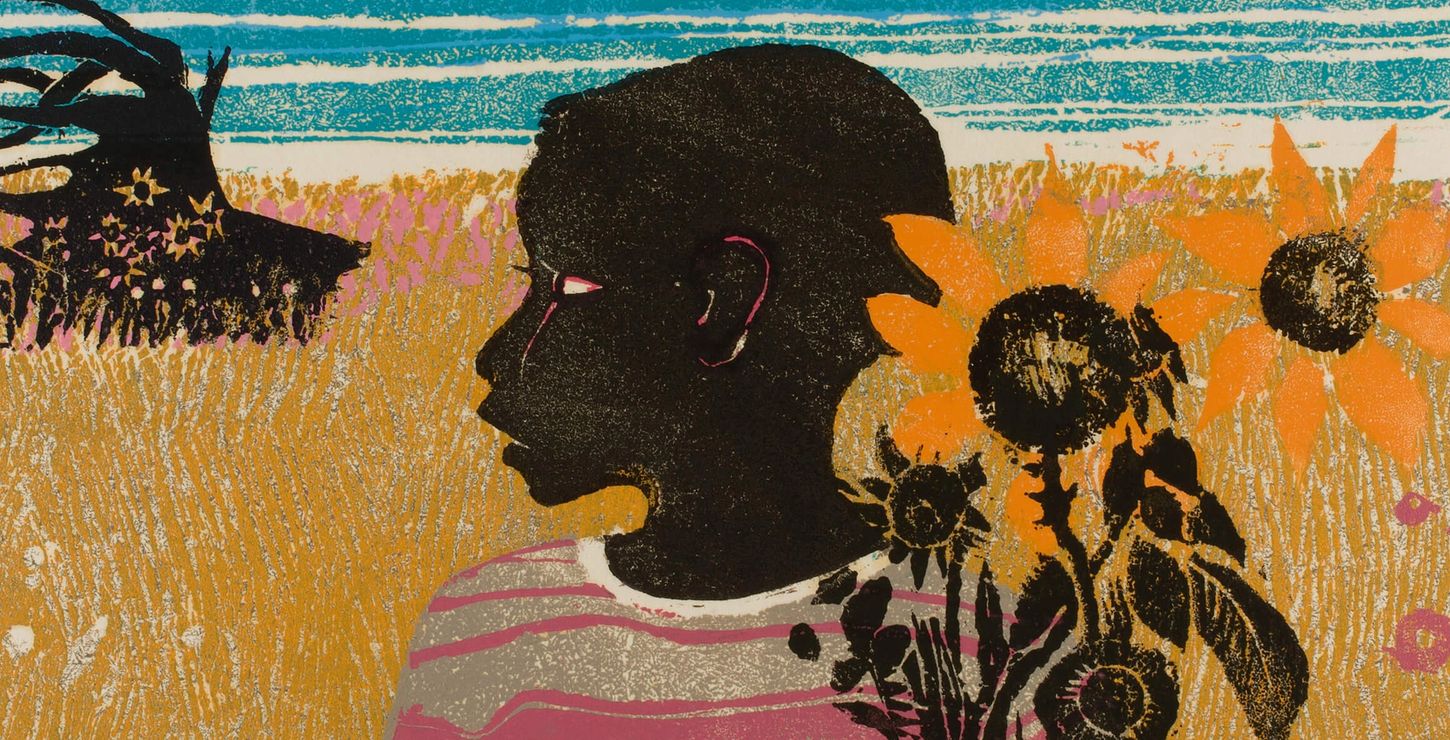 Boy with Sunflowers (detail), 1965, by Walter Henry Williams, Jr.