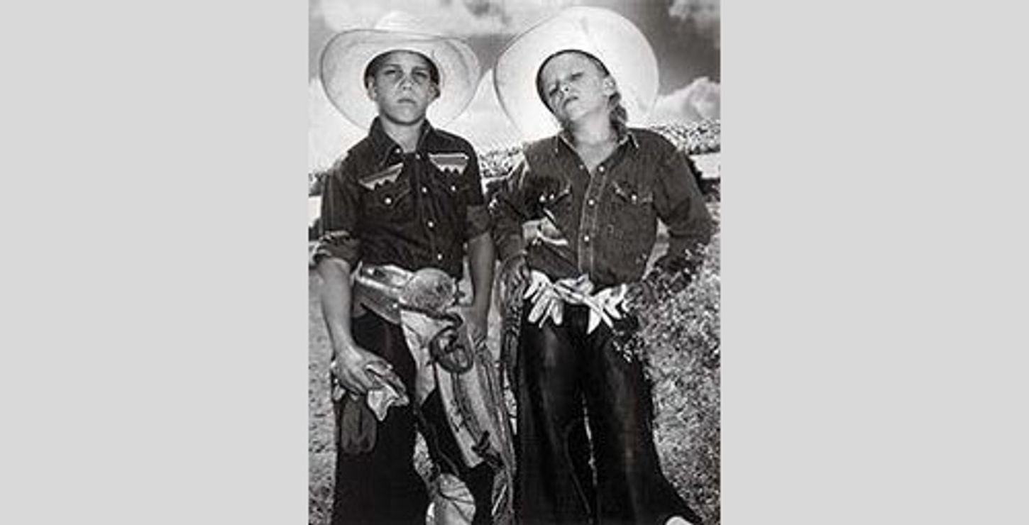 Bull Riders Craig Scarmardo and Cheyloh Mather, Boerne Rodeo, Texas, 1991, by Mary Ellen Mark