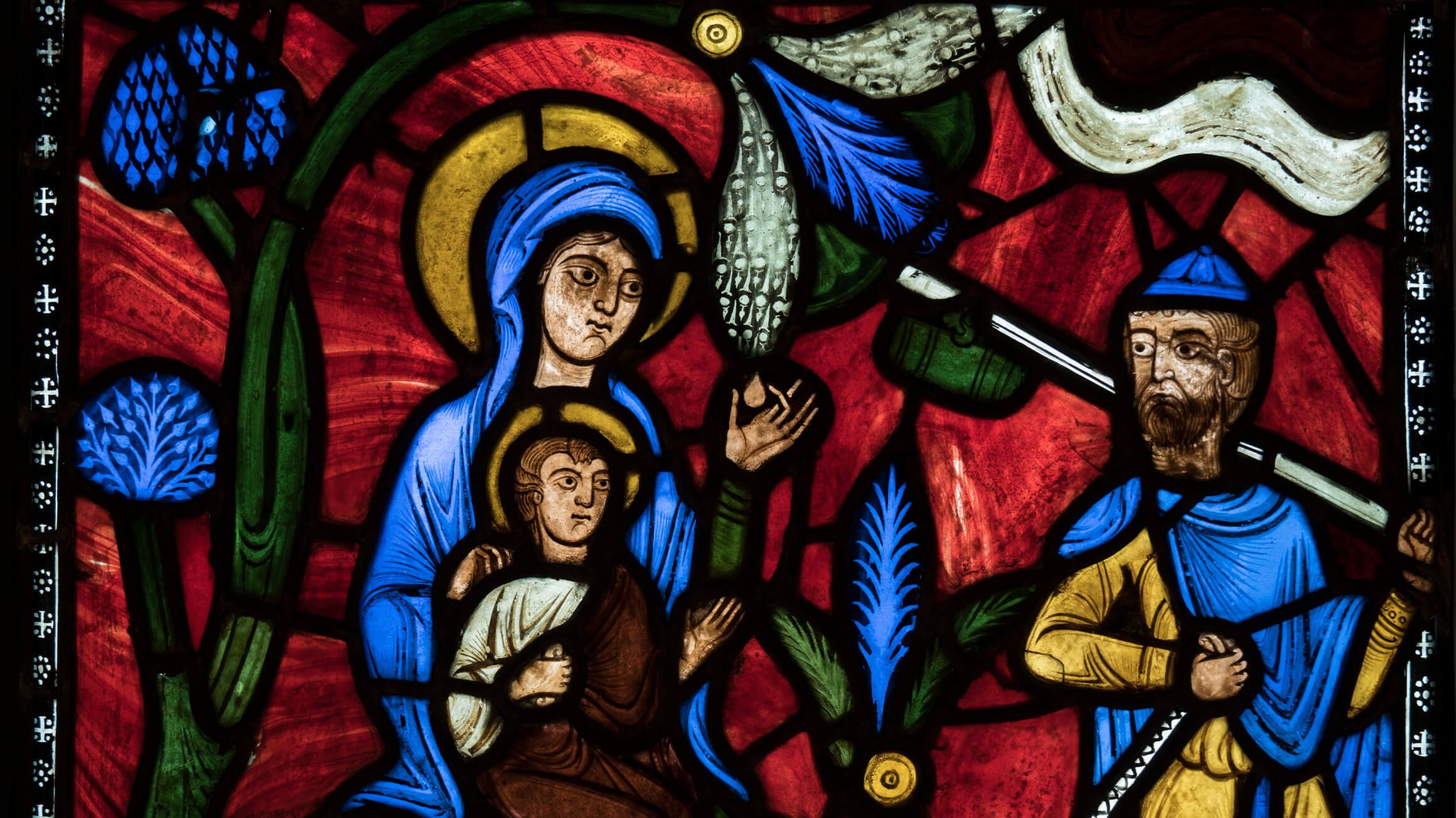 The Flight into Egypt (detail), from the Abbey Church of Saint-Denis, around 1145, made in France. On loan from Glencairn Museum, Bryn Athyn, Pennsylvania