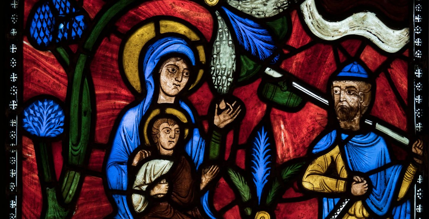 The Flight into Egypt (detail), from the Abbey Church of Saint-Denis, around 1145, made in France. On loan from Glencairn Museum, Bryn Athyn, Pennsylvania