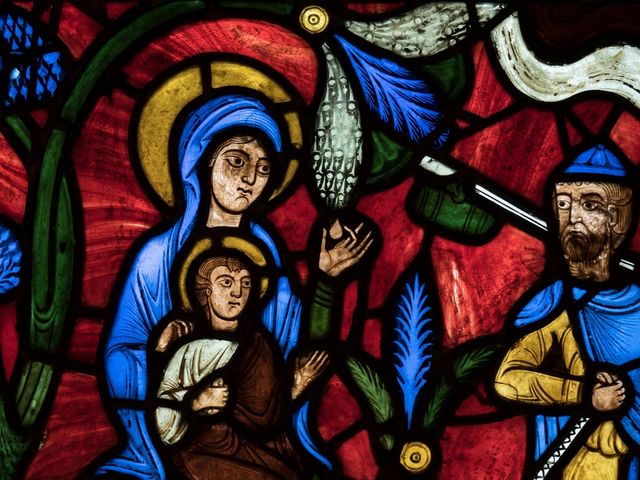 The Flight into Egypt (detail), from the Abbey Church of Saint-Denis, around 1145, made in France. On loan from Glencairn Museum, Bryn Athyn, Pennsylvania