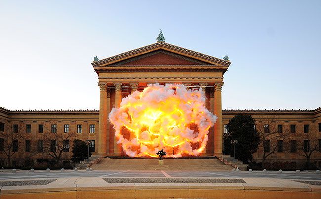 Cai Guo Qiang  (b. 1957, Quanzhou, China; Lives in New York)
<i>Fallen Blossoms: Explosion Project</i>
Philadelphia Museum of Art 
December 11, 2009