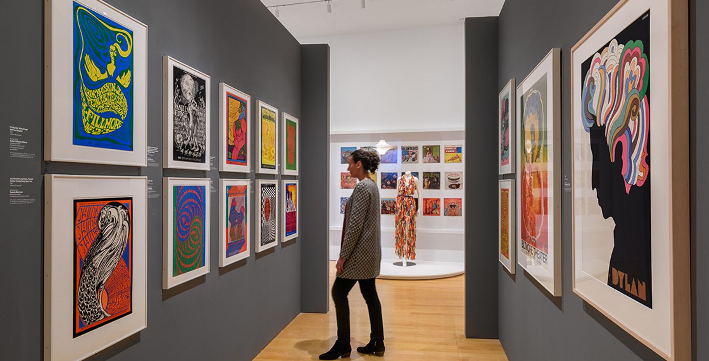 Visitor exploring a prints show at the Perelman Building